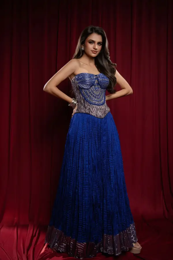 Vipra Mehta in an Ink Blue Embellished Corset Pallazo set