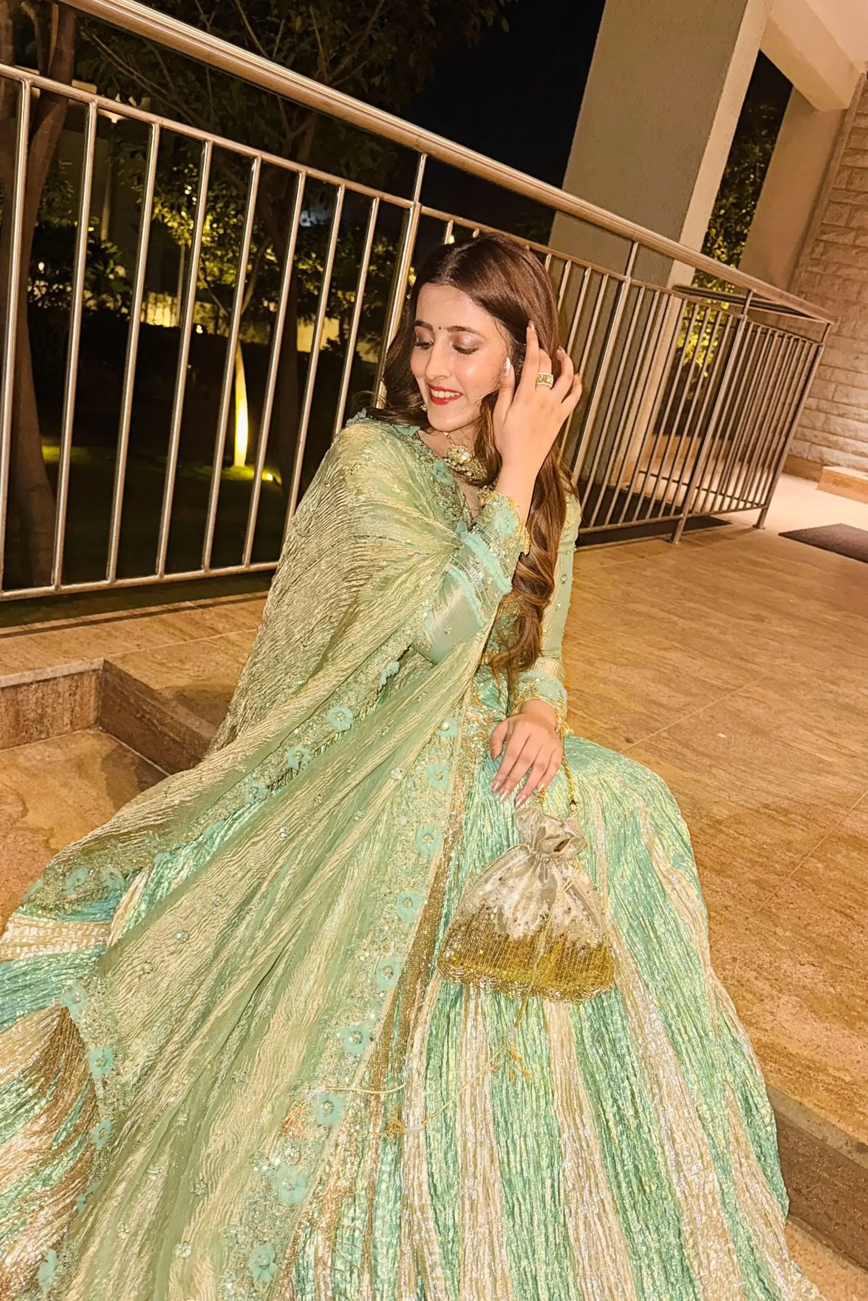 Nupur sanon in a sea green metallic drape embelished saree set - Image 3