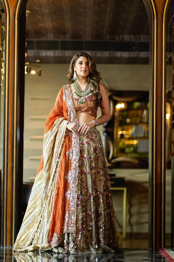 Anjali in 3d embellished crochet lehenga and mirror embellished dupatta set