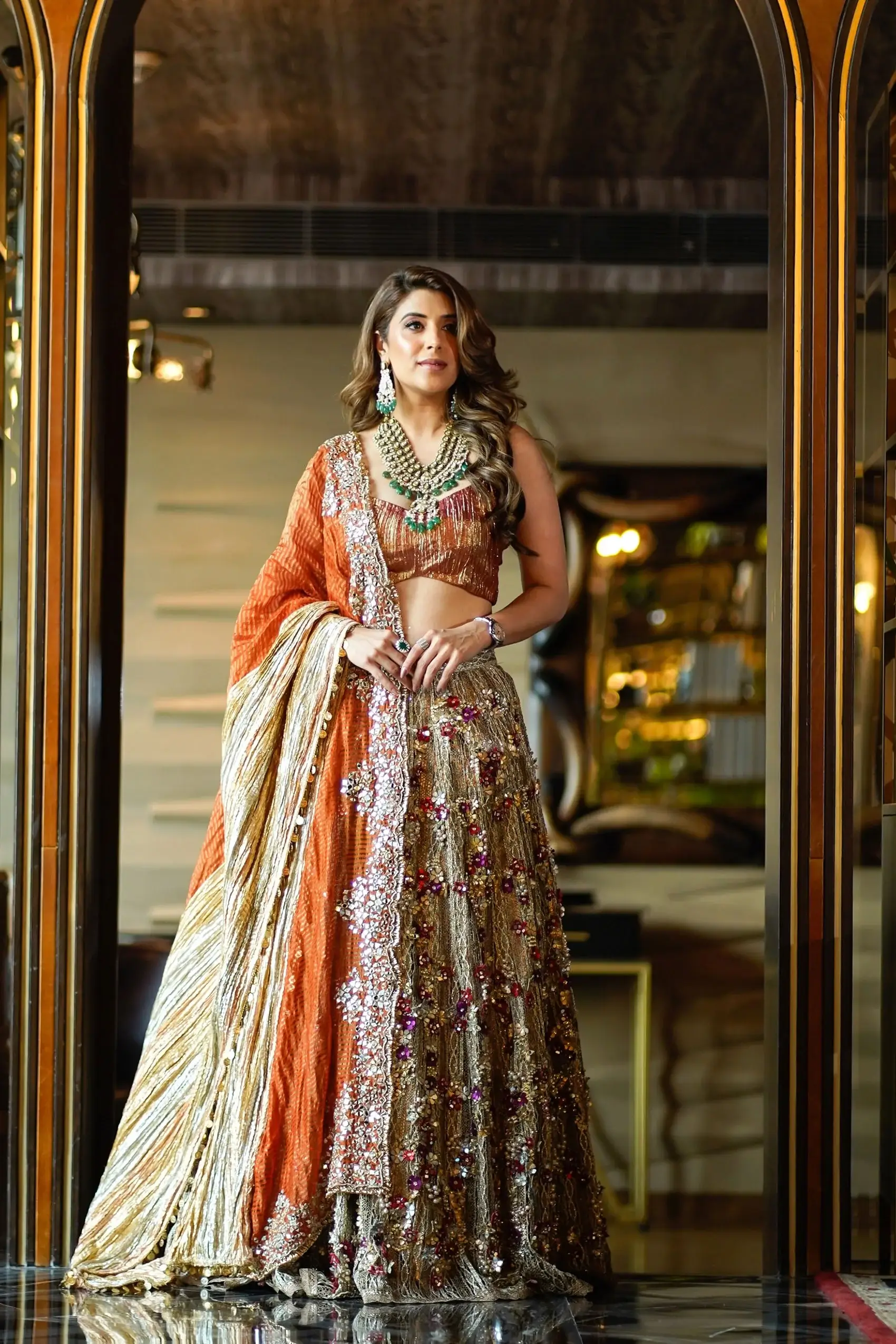 Anjali in 3d embellished crochet lehenga and mirror embellished dupatta set